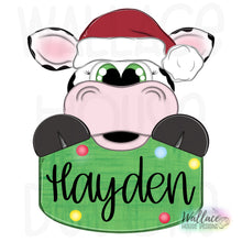 Load image into Gallery viewer, Christmas Hat Cow Name Tag Sign JPEG