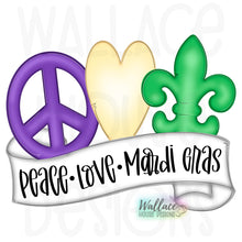 Load image into Gallery viewer, Peace Love Mardi Gras Banner Fleur De Lis JPEG