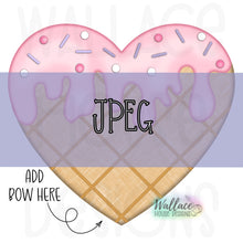 Load image into Gallery viewer, Topped with a Bow Frosted Waffle Cone Heart JPEG