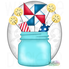 Load image into Gallery viewer, Patriotic Pinwheel Sparkler Mason Jar JPEG