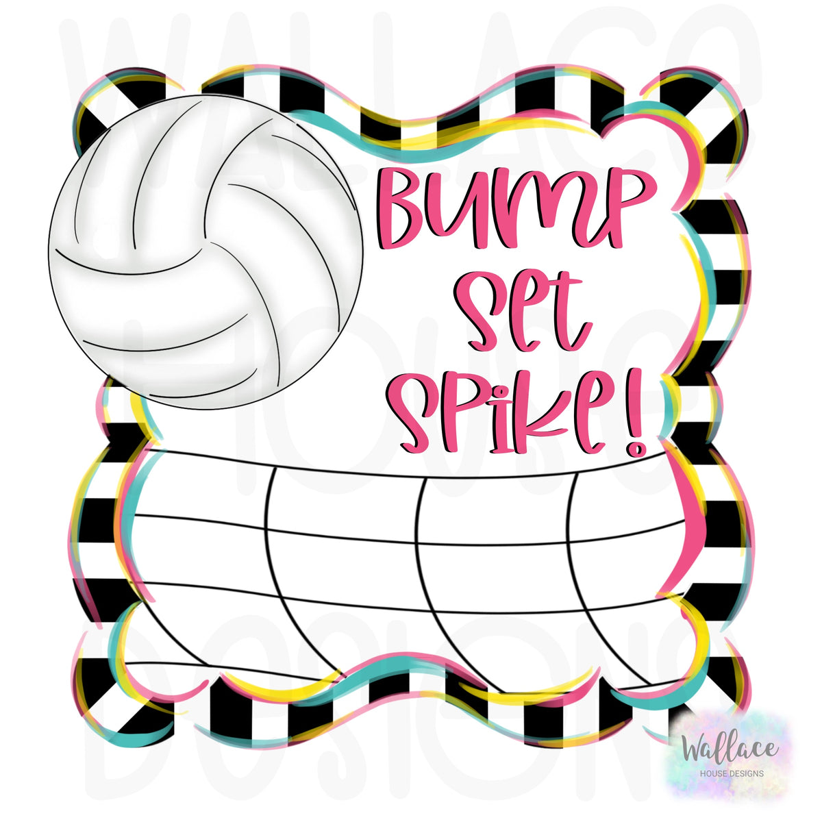 Bump Set Spike Volleyball Net Printable Template wallacehousedesigns