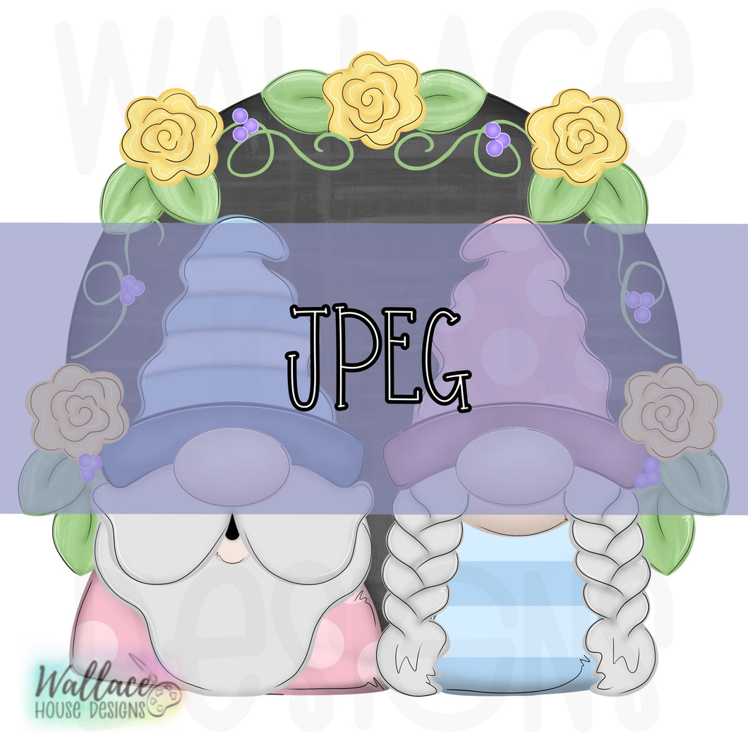 Gnome and Gnomette Floral Wreath JPEG