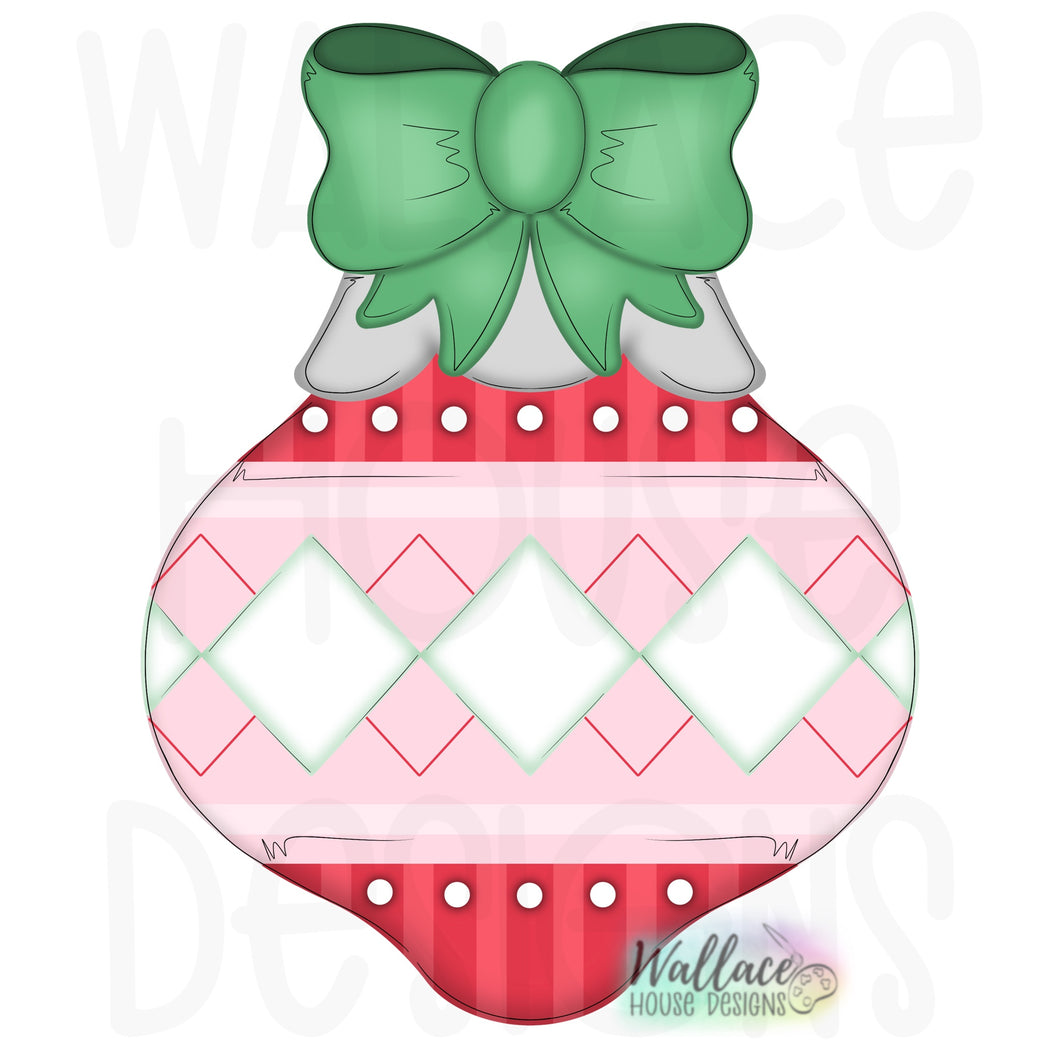 Argyle Christmas Ornament with a Bow Printable Template