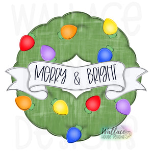 Merry and Bright Christmas Light Wreath Printable Template
