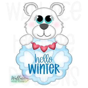 Hello Winter Polar Bear Snowflake Frame  JPEG