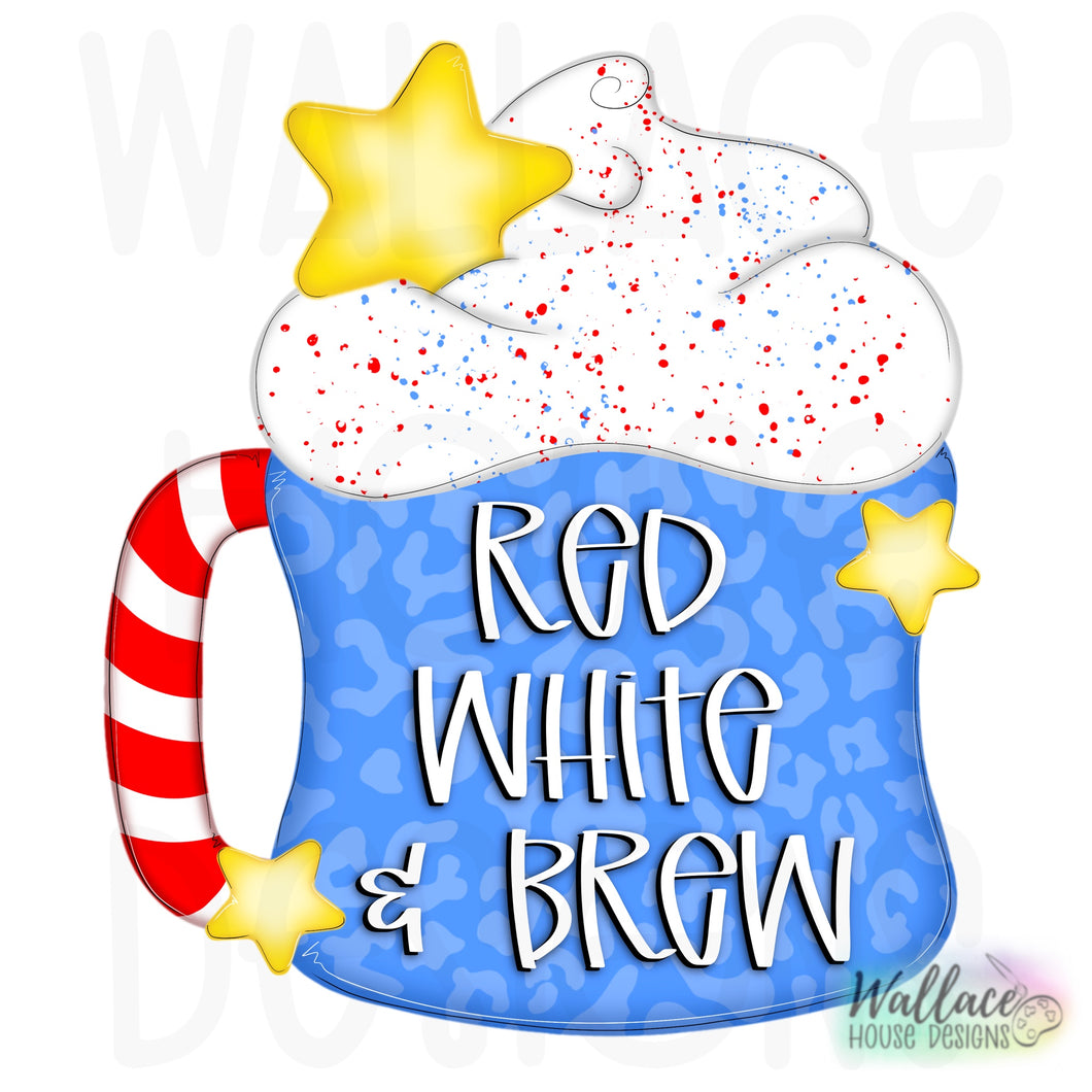 Red White and Brew Patriotic Coffee Mug Printable Template