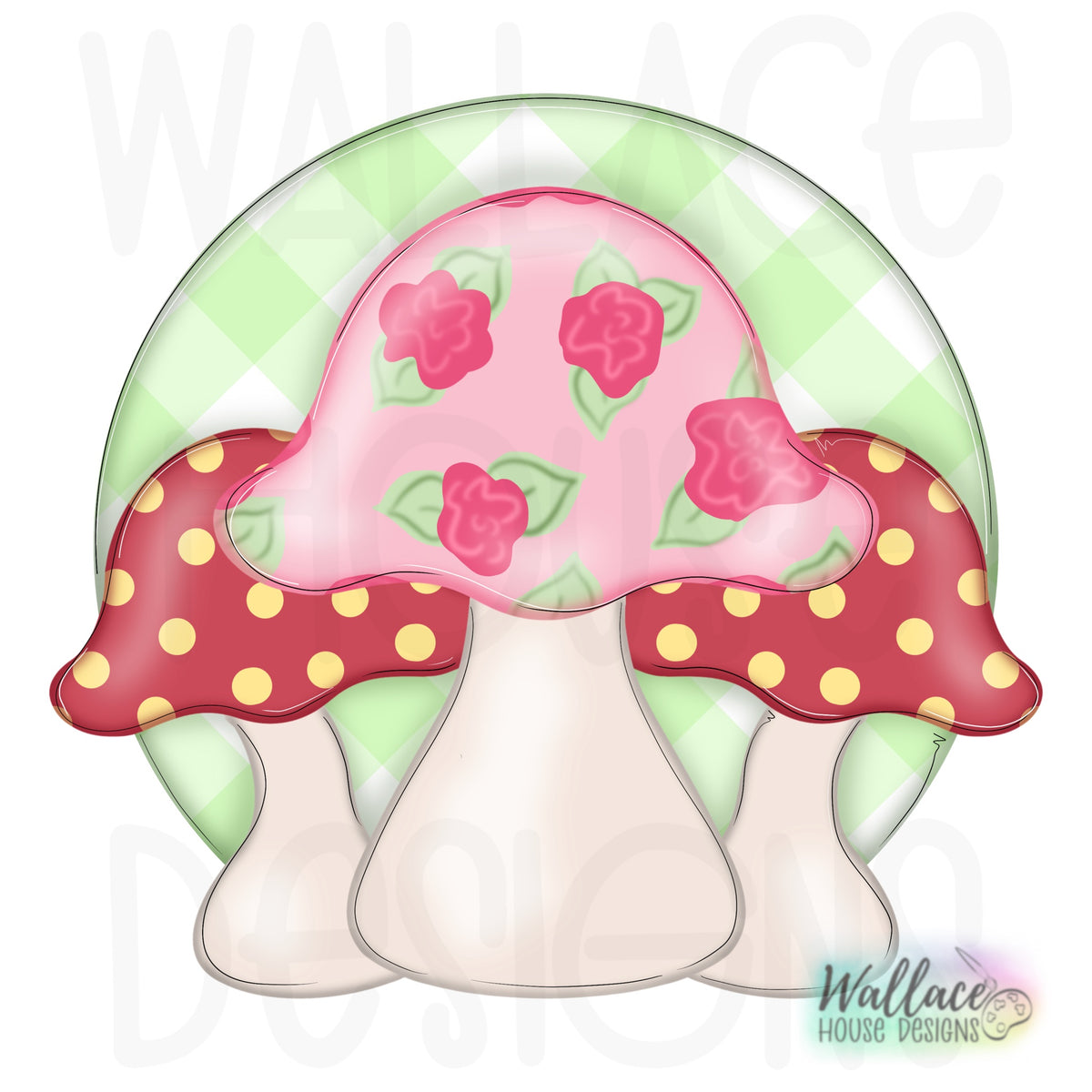Toadstool Trio Round Frame Printable Template Wallacehousedesigns