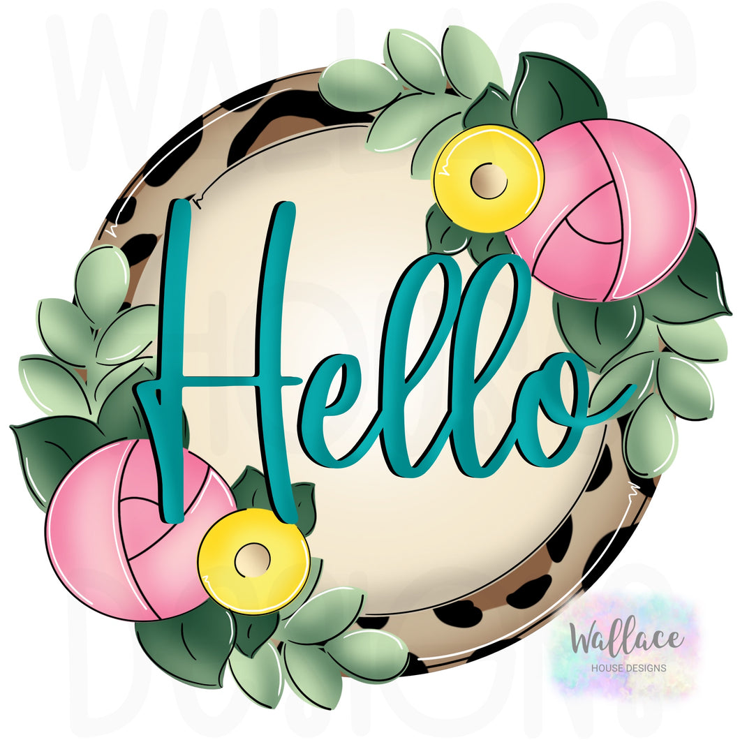 Hello Floral Round Printable Template