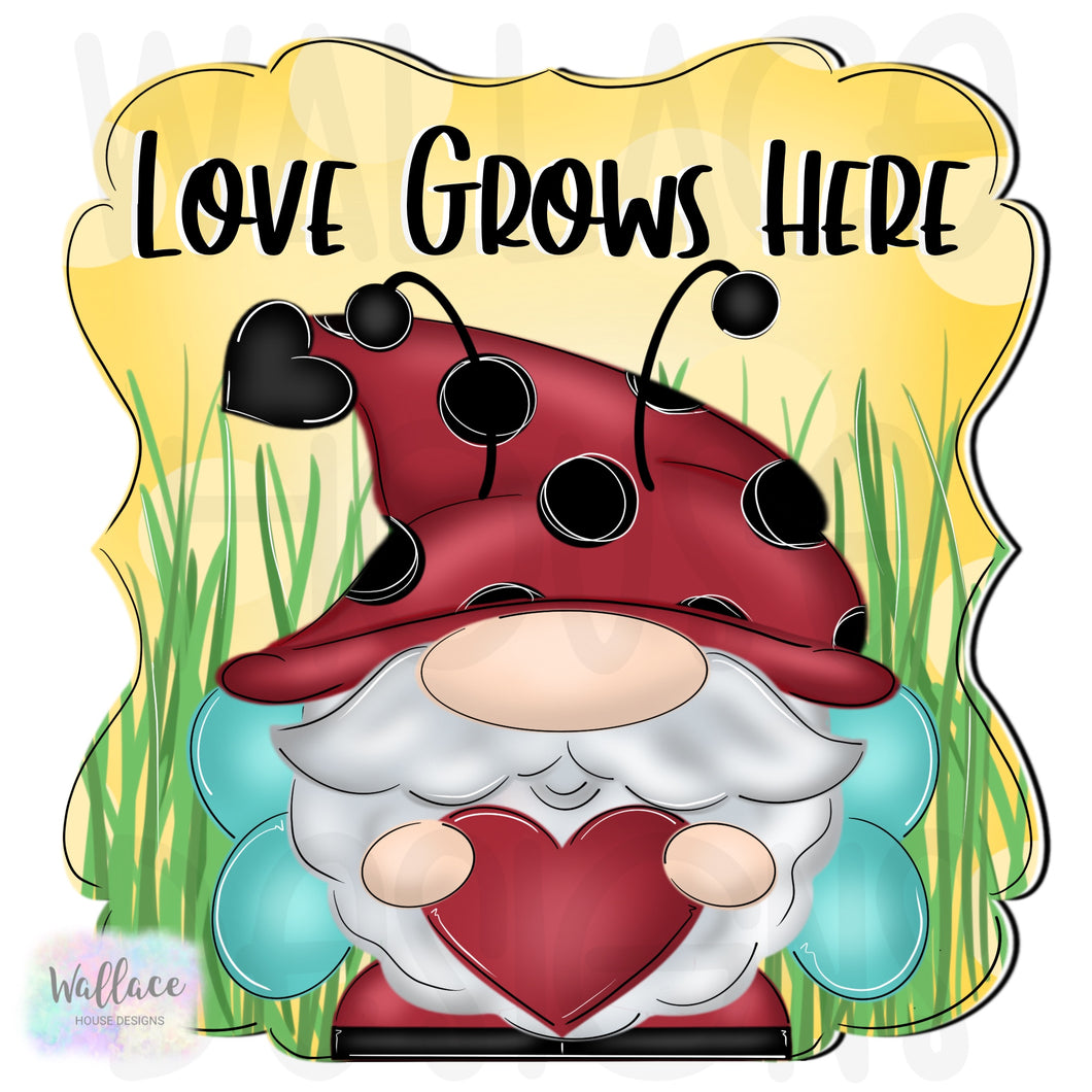 Love Grows Here Ladybug Gnome Printable Template