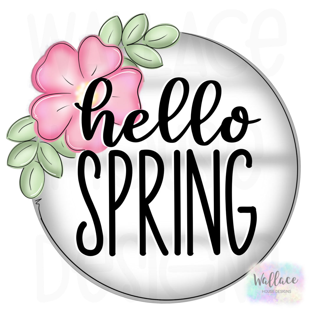 Hello Spring Farmhouse Floral Round Printable Template