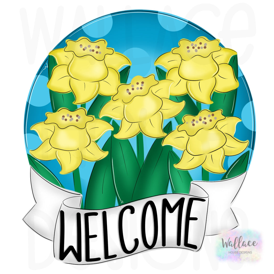 Welcome Daffodils Banner Round Printable Template