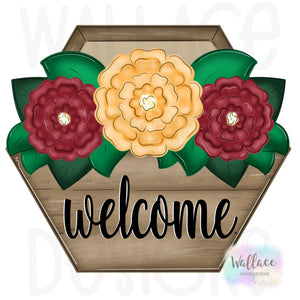 Welcome Floral Hexagon Planter Printable Template