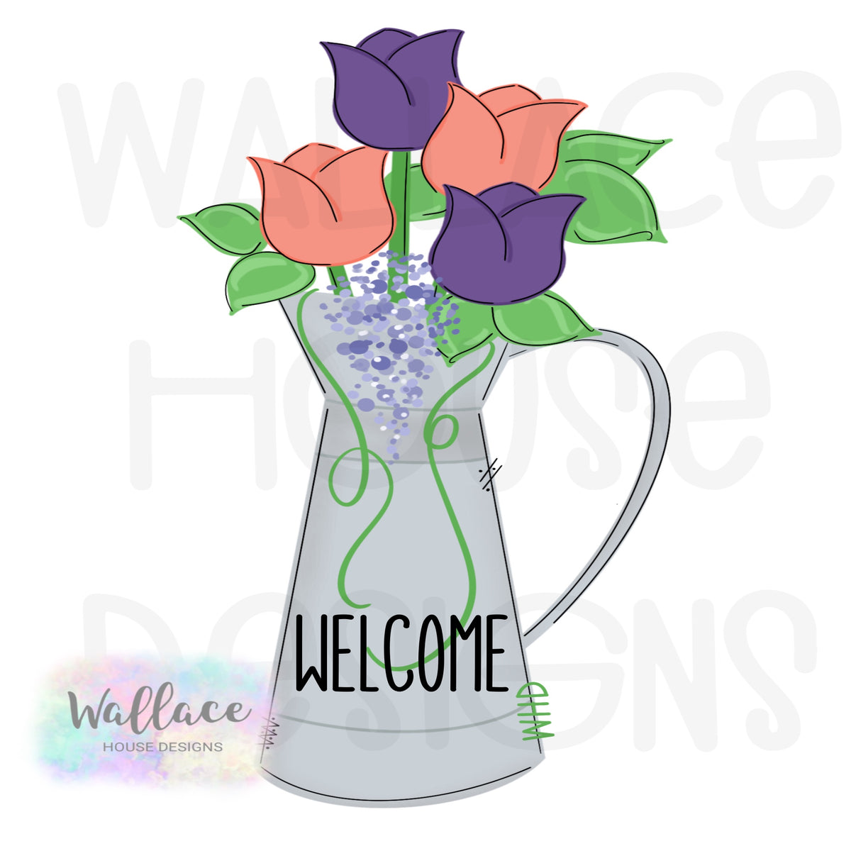 Welcome Floral Water Pitcher Printable Template – wallacehousedesigns