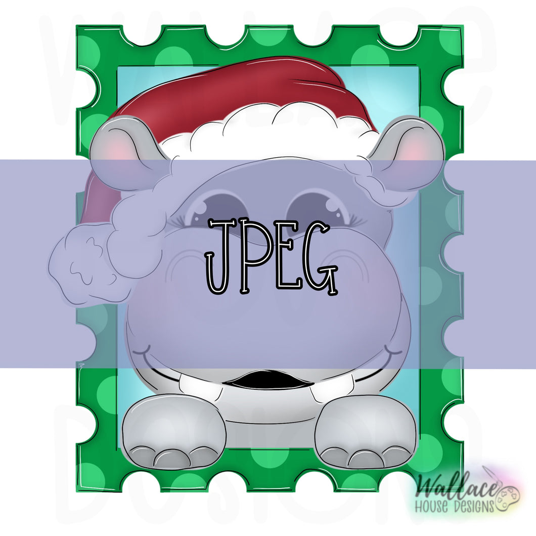 Christmas Hippo Stamp Frame JPEG