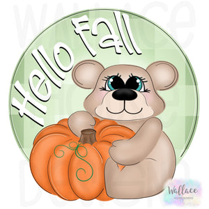 Hello Fall Pumpkin Bear Round Printable Template
