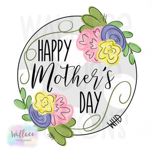 Happy Mothers Day Floral Round Printable Template