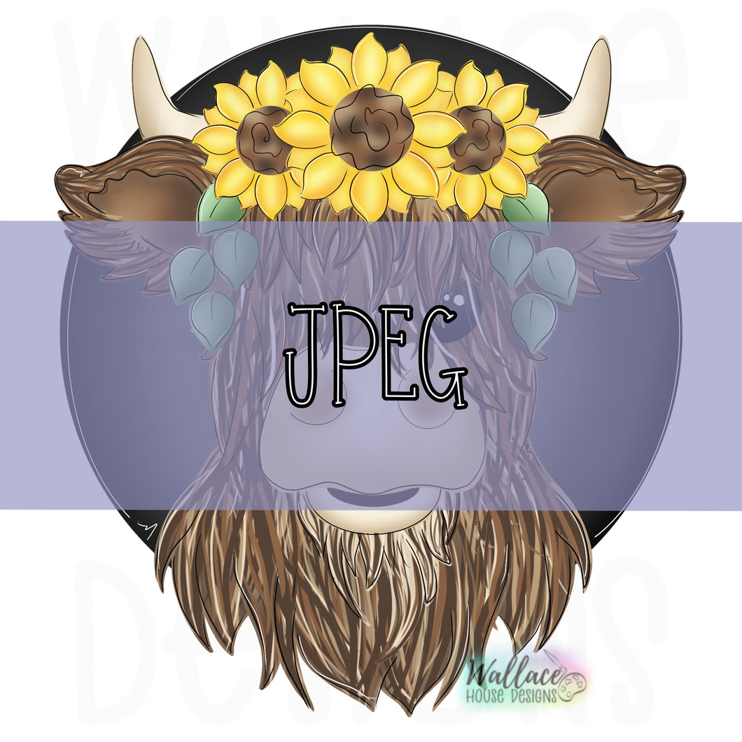 Floral Highland Cow JPEG