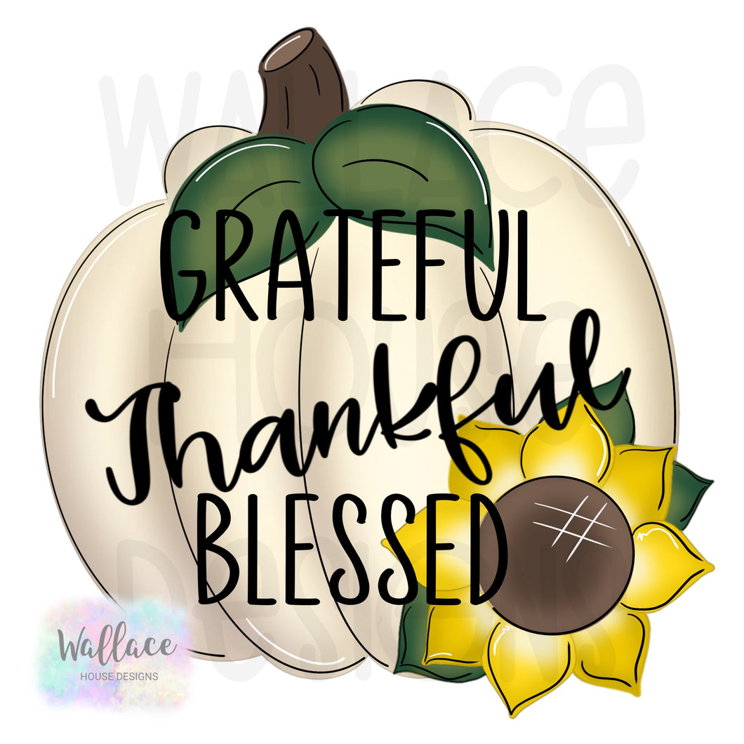 Grateful Thankful Blessed Floral Pumpkin Printable Template