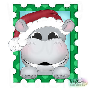 Christmas Hippo Stamp Frame Printable Template
