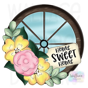 Home Sweet Home Floral Wagon Wheel Printable Template