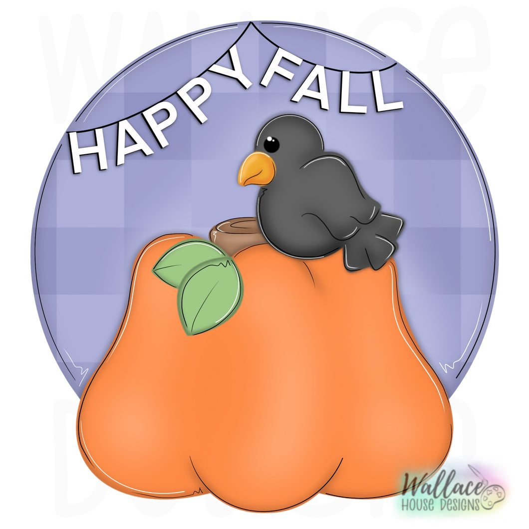 Happy Fall Crow Pumpkin Round Printable Template
