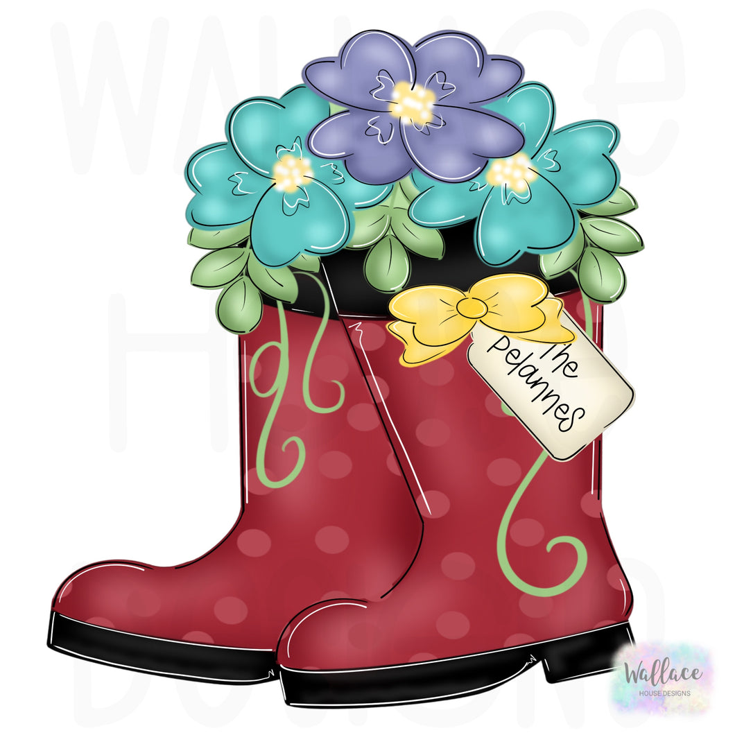 Floral Rain Boots with Tag Printable Template