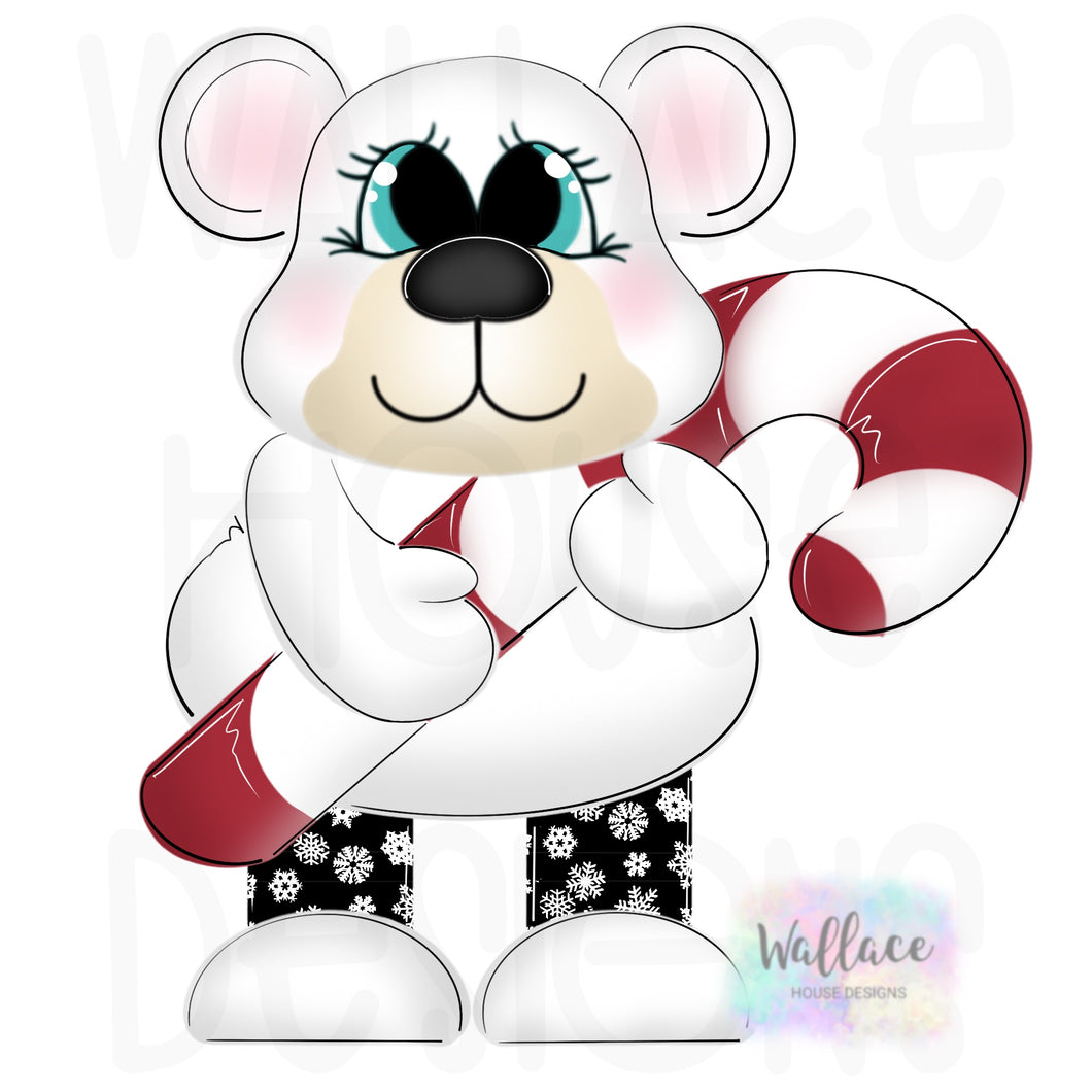 Candy Cane Polar Bear Ribbon Feet Printable Template