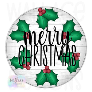 Merry Christmas Holly Wreath Printable Template