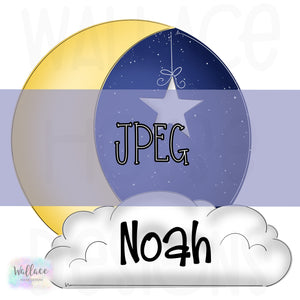Cloudy Night Moon and Star JPEG