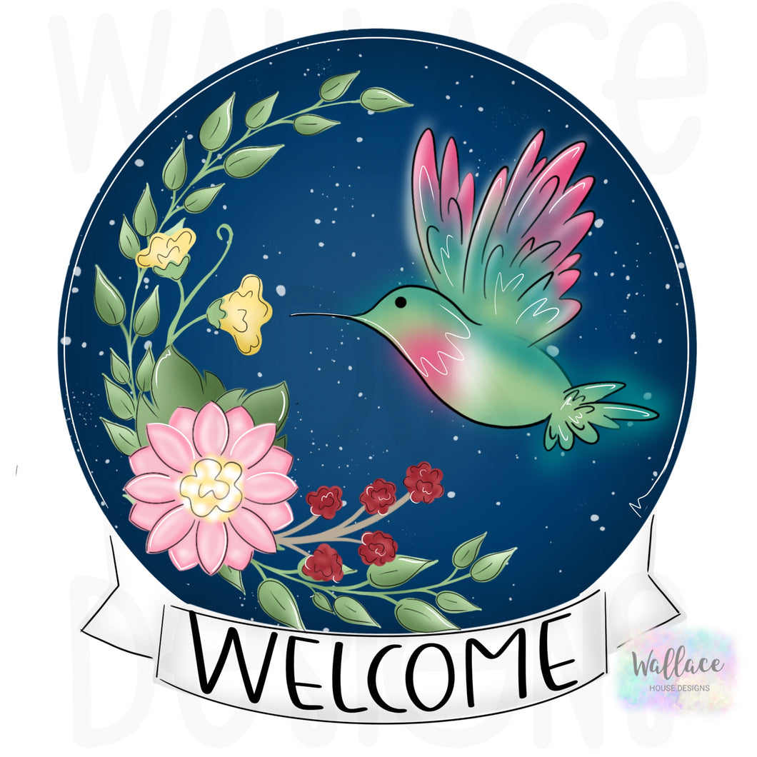 Welcome Hummingbird Round Banner Printable Template