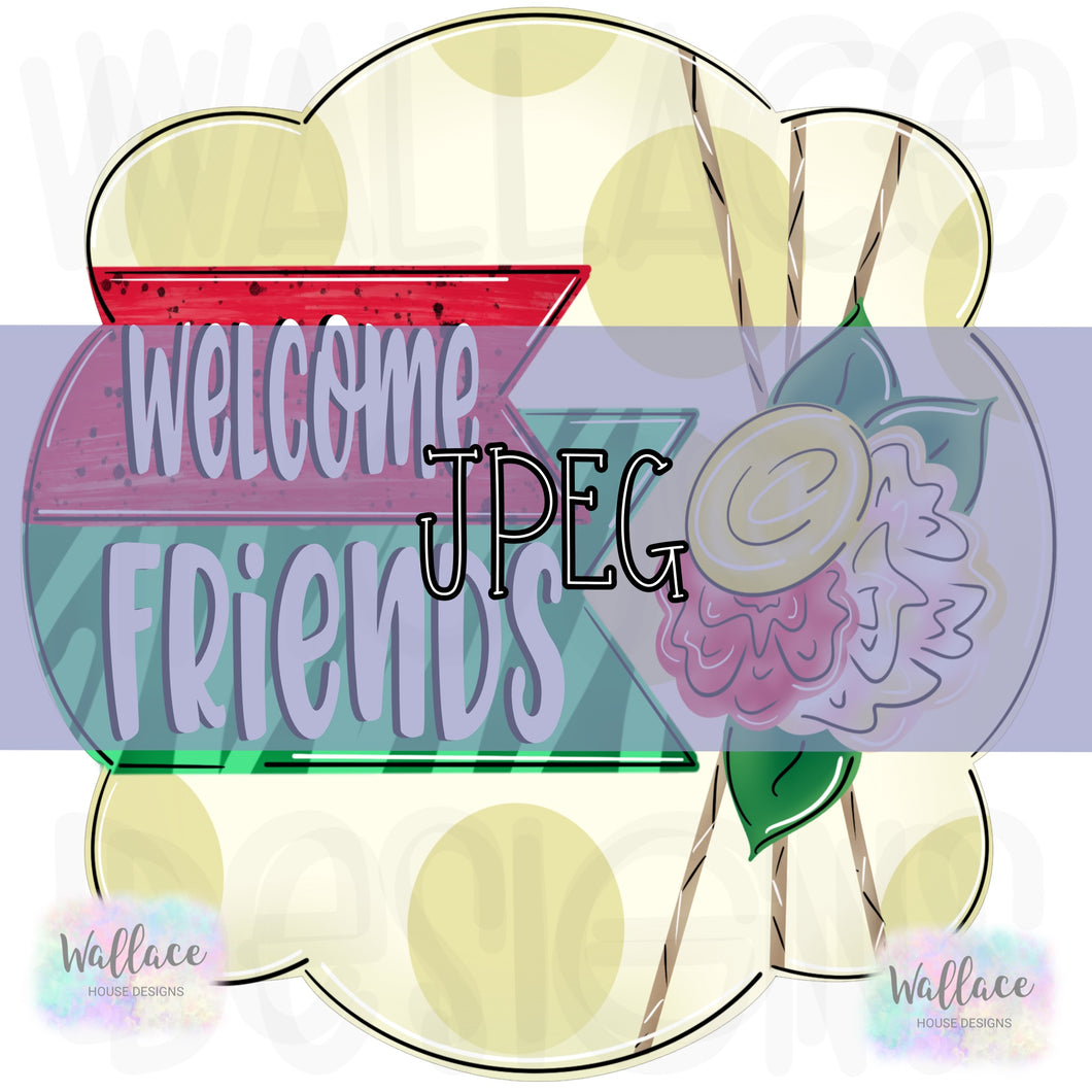 Welcome Friends Watermelon Floral Frame JPEG
