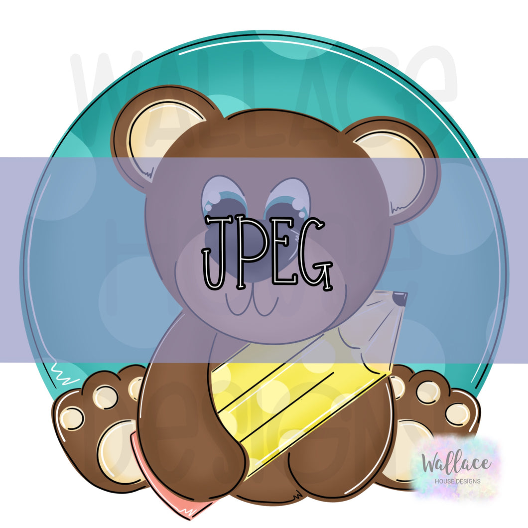 School Bear with Pencil JPEG
