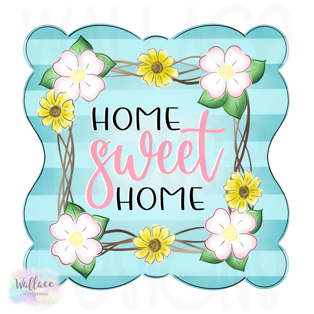 Home Sweet Home Floral Grapevine Wreath Printable Template