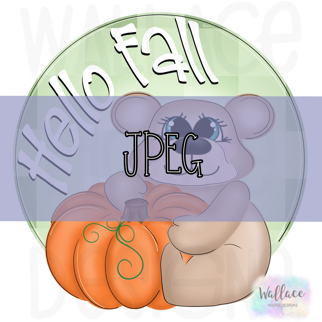 Hello Fall Pumpkin Bear Round JPEG