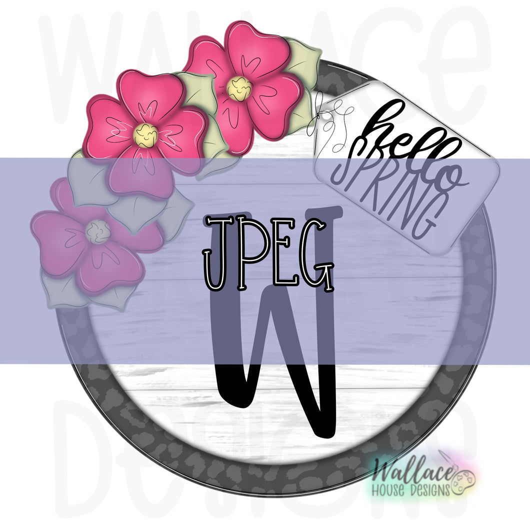 Hello Spring Monogram Floral Round JPEG