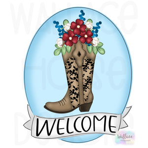 Welcome Floral Boot Round Printable Template