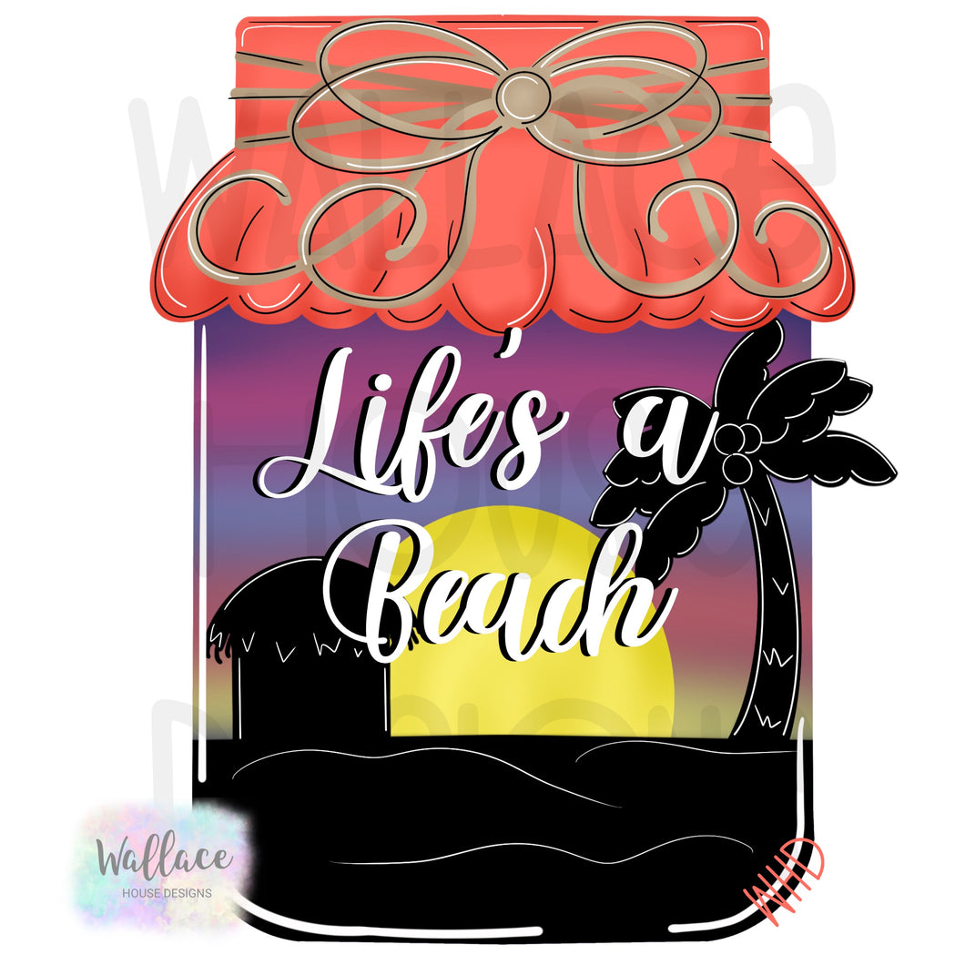 Life’s a Beach Tiki Palm Silhouette Mason Jar Printable Template
