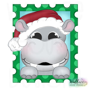 Christmas Hippo Stamp Frame JPEG