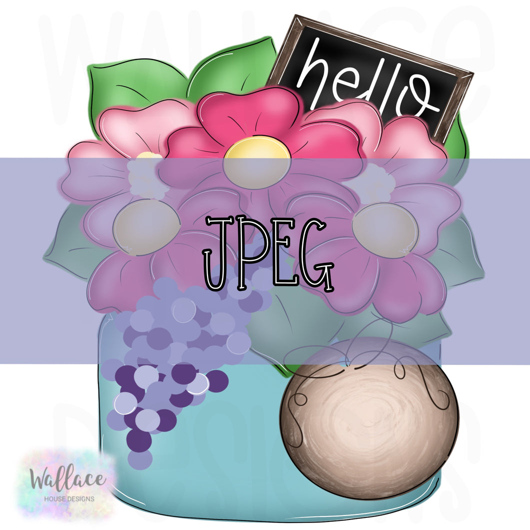 Hello Wood Slice Floral Mason Jar JPEG