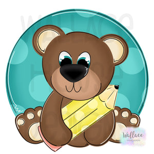 School Bear with Pencil Printable Template
